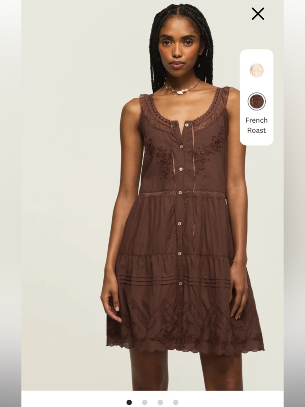 Lucky Brand Brown Lace-Trimmed Sleeveless Button Top